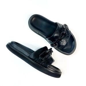LOUIS VUITTON Sunset Flat Comfort Mule Slide Sandal Size 39 Black Monogram